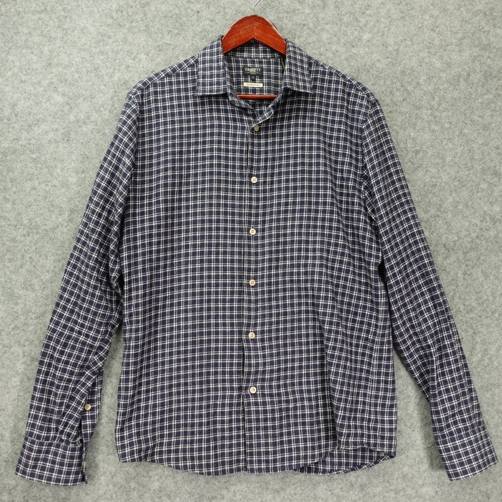 FAHERTY Reserve Shirt Mens MEDIUM Navy Blue Plaid Flannel Button Up Heavy Cotton